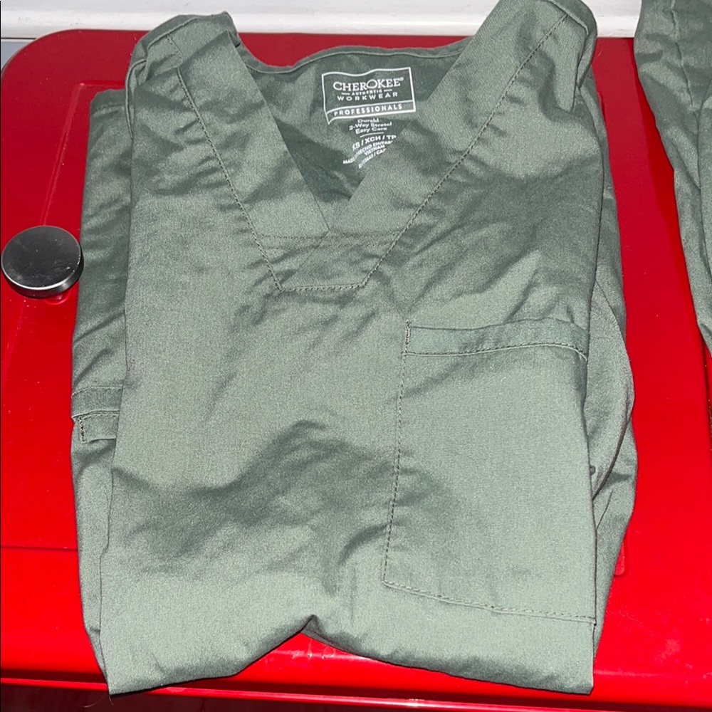 Cherokee Olive V-Neck Scrub Top and bottom